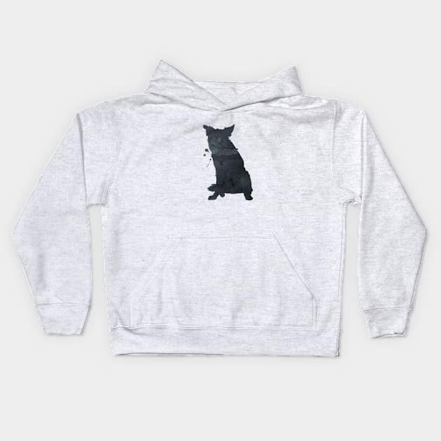 Border Collie Art Black Silhouette Kids Hoodie by BittenByErmines